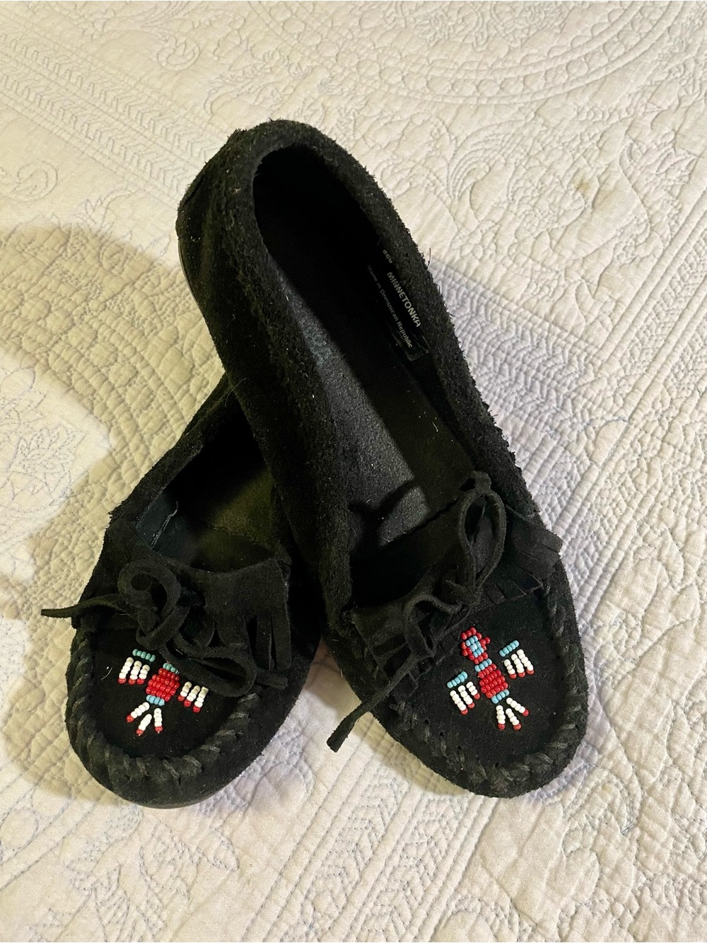 Minnetonka Black Beaded Moccasin Flats - Women